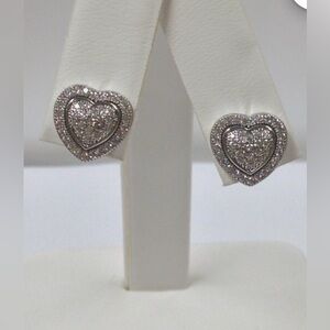 Elegant Pave Heart Earrings w/CZ Stones 925 Sterling Silver